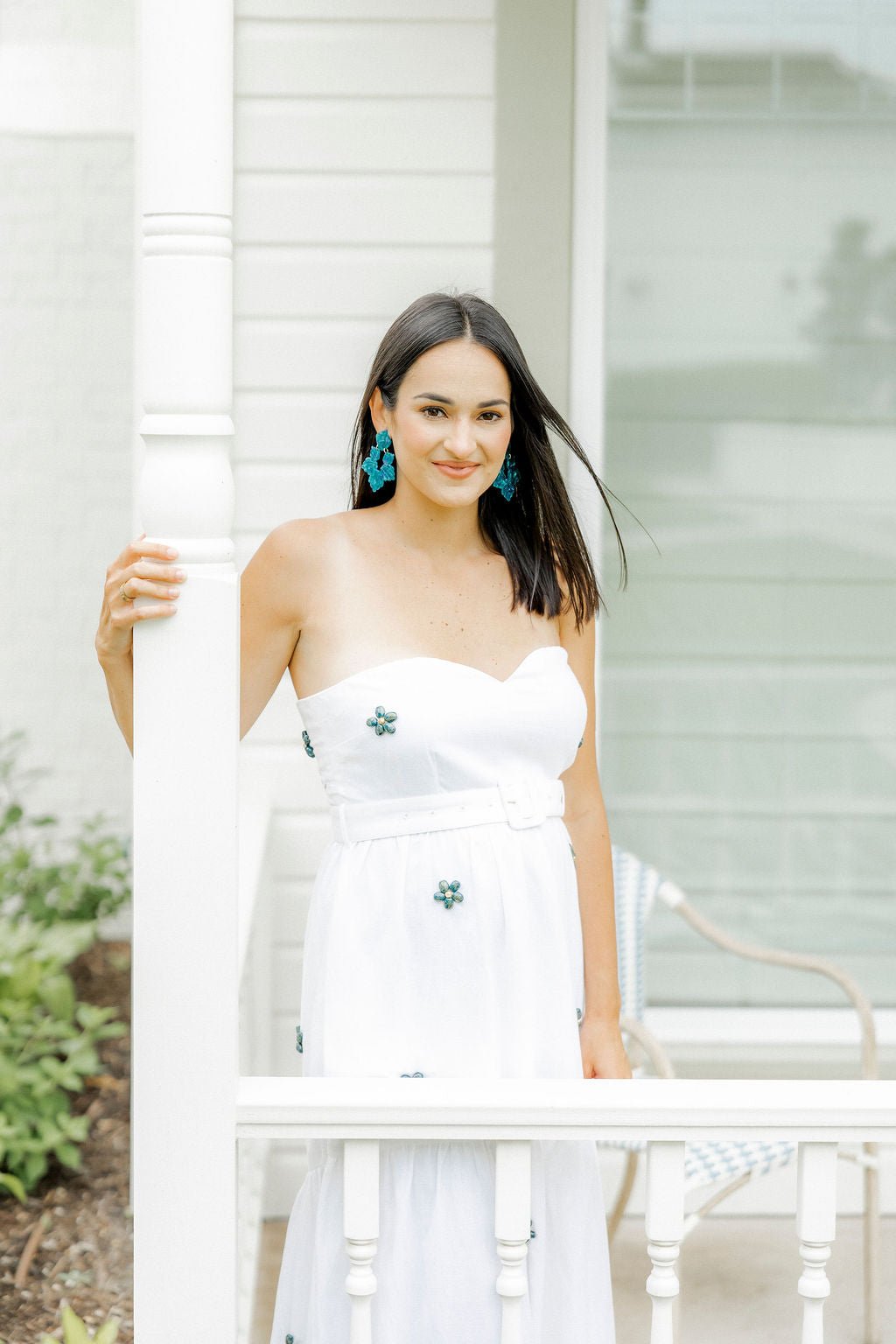 Teal geometric statement drop earrings