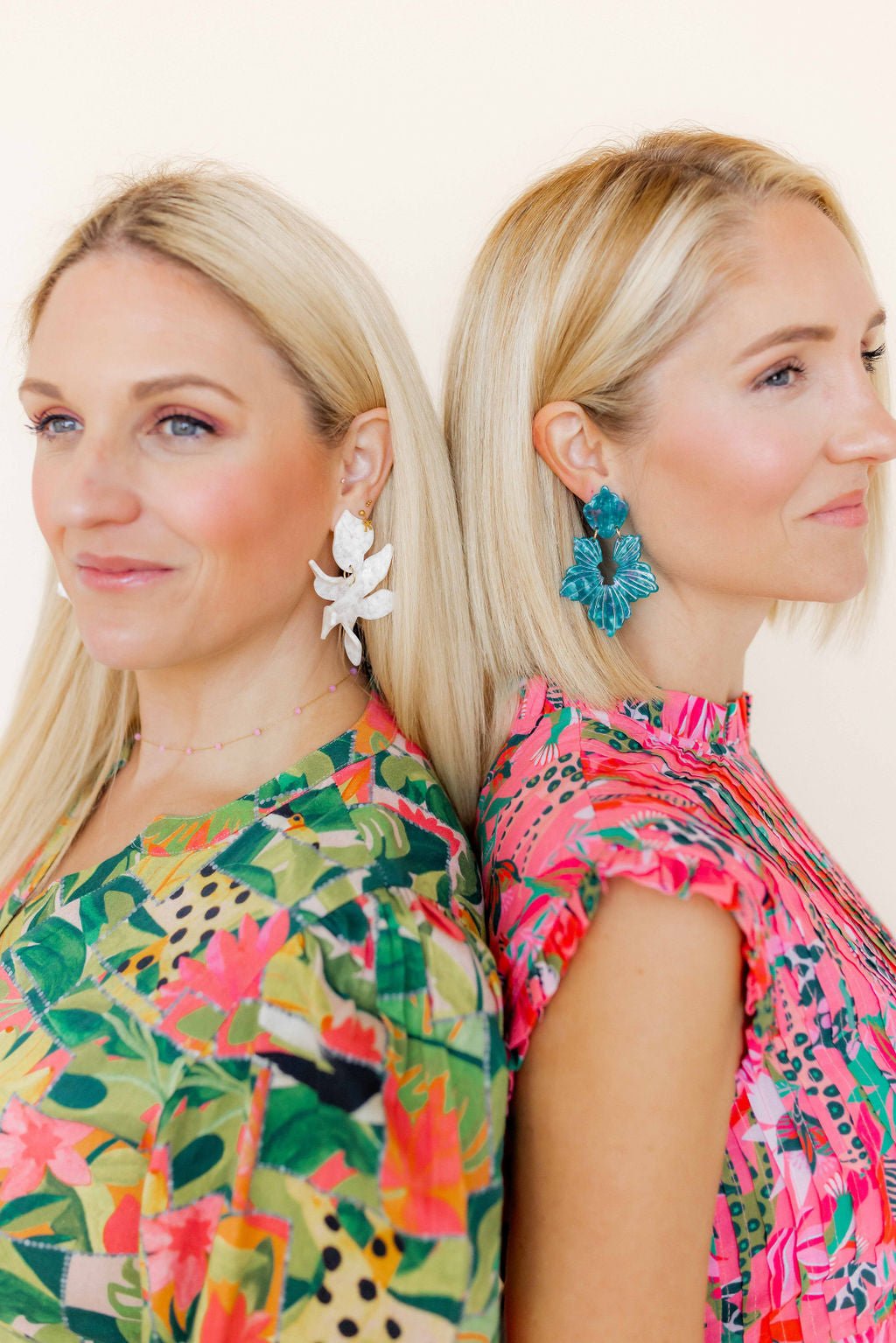 Turquoise statement earrings with heart top and layered fan flower drops