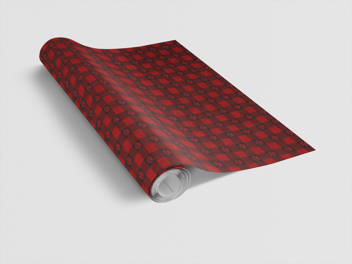 Paw Print Plaid Wrapping Paper