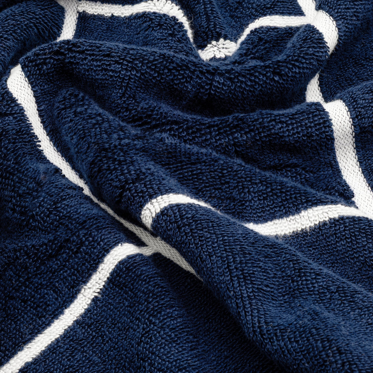 Miramar Australian cotton towel fabric, navy texture with white grid lines