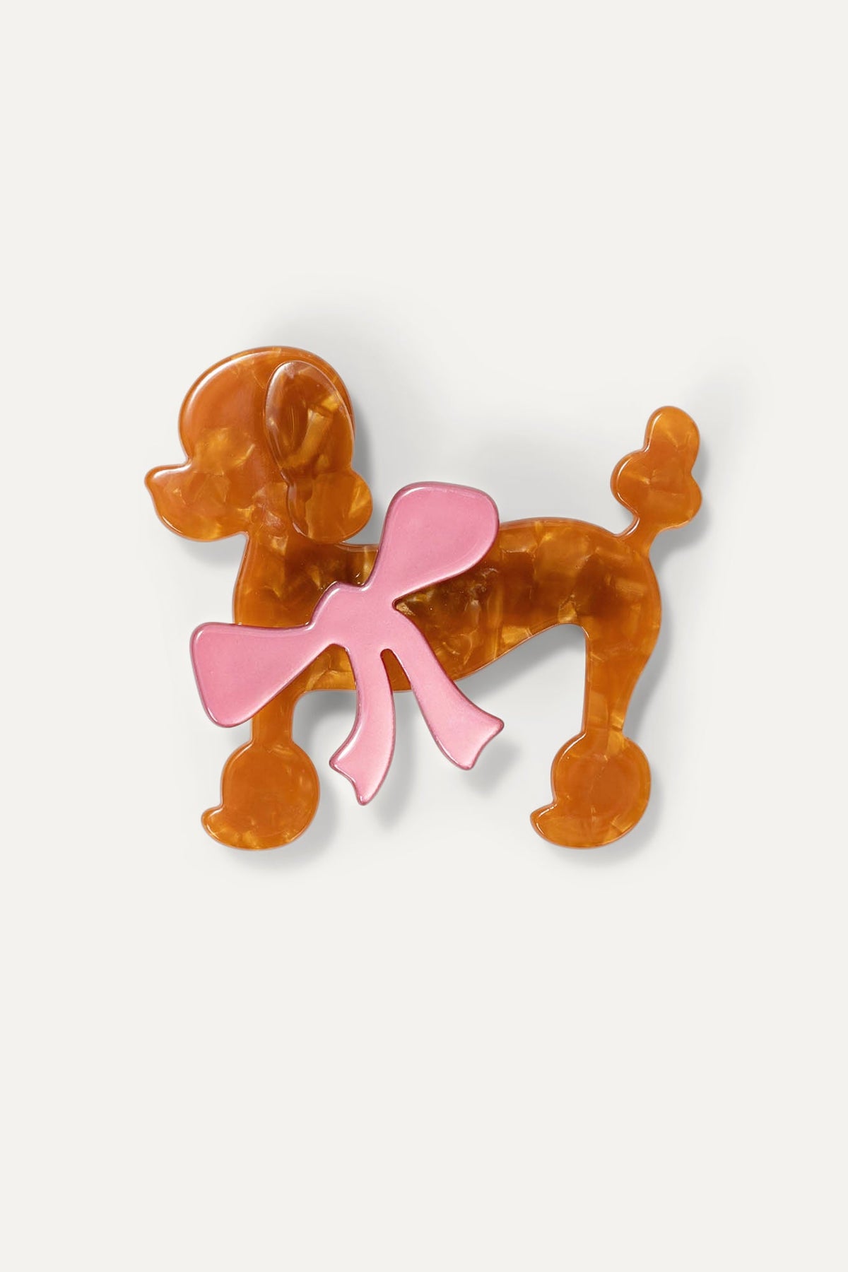 Poodle hair clip with orange-brown dog and pink bow accent