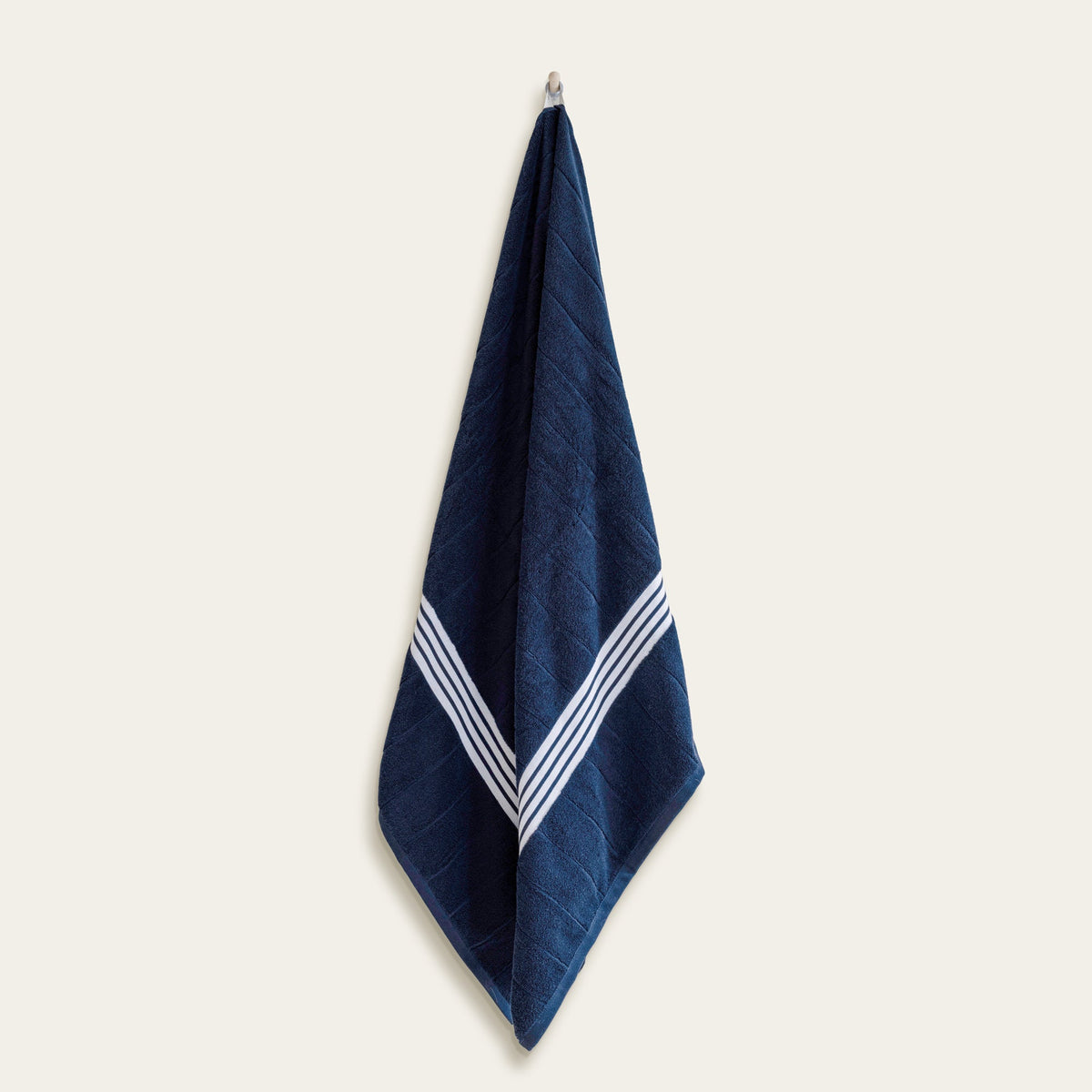 Nautilus Australian cotton towel hanging, navy with white striped border