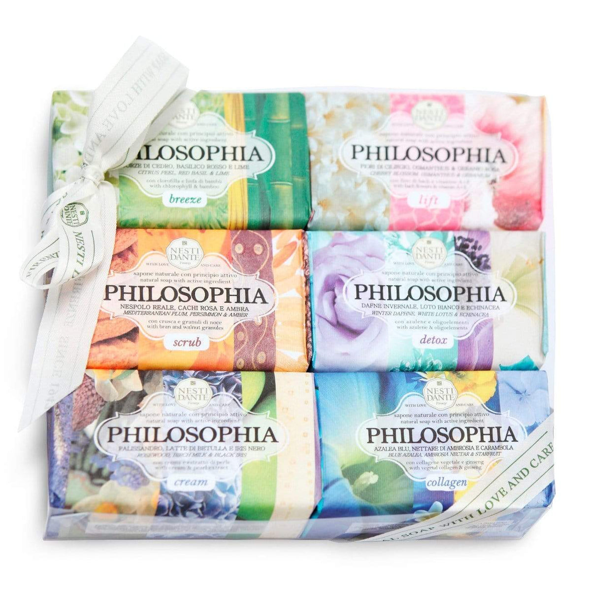 Nesti Dante Philosophia gift set with six wrapped soap bars in gift box