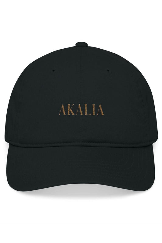 Black baseball cap with AKALIA logo and curved brim.