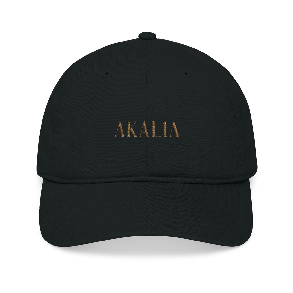 Black baseball cap with AKALIA logo and curved brim.