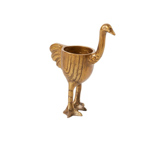 Antique gold ostrich-shaped decorative planter, open top bowl and detailed legs