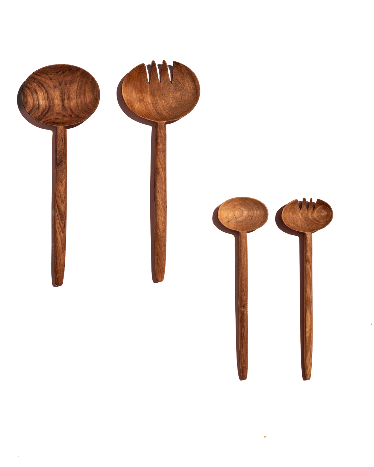 Wooden oval salad serving spoon set with long and small handles