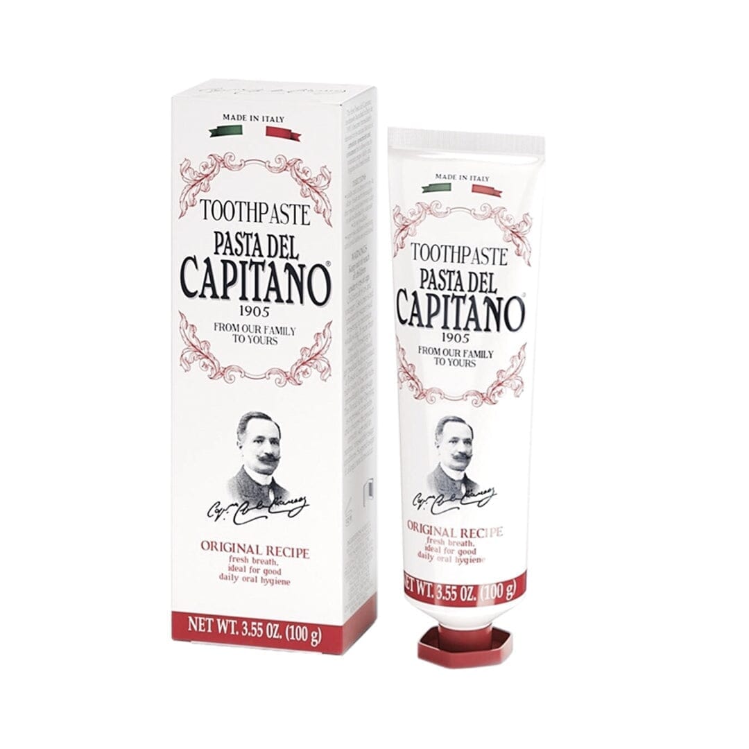 PASTA DEL CAPITANO toothpaste original recipe box and tube, white with red accents