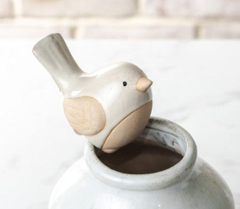 Bird-style plant pot hanger, white bird figure sitting on pot rim