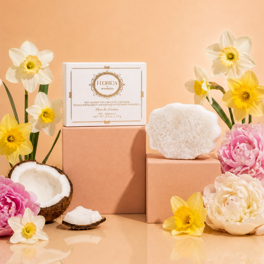 FLORICA pedicure buffer box with white exfoliating foot sponge pad