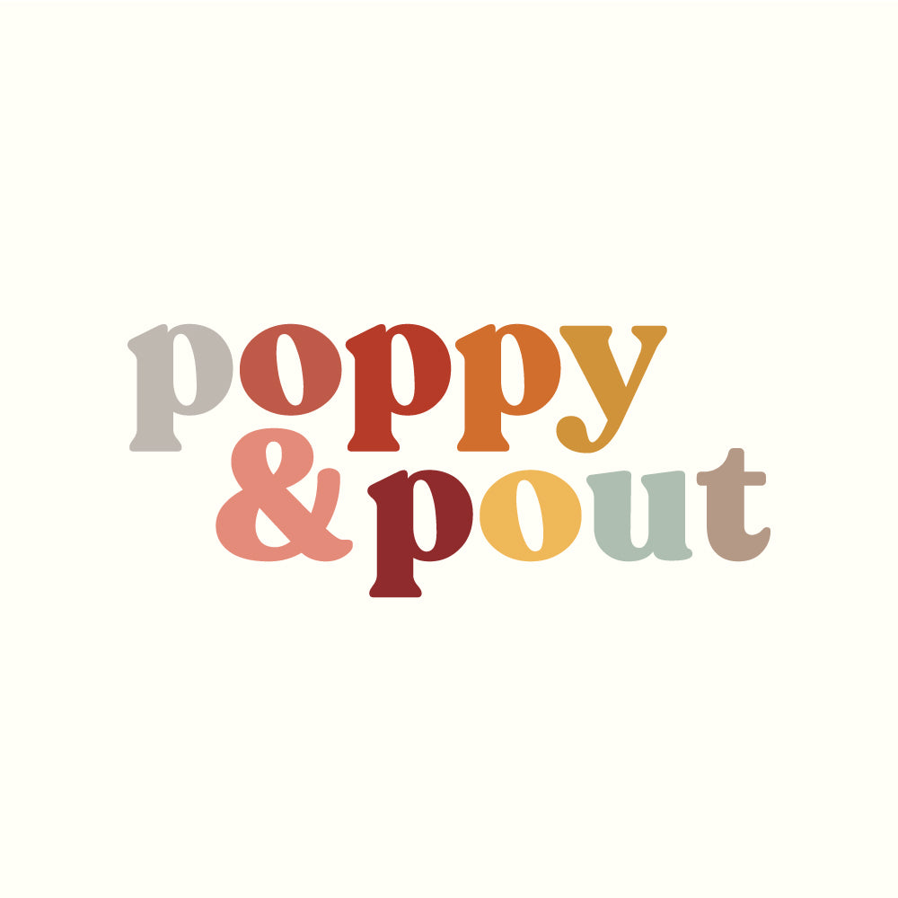 Poppy & Pout brand logo in colorful lettering