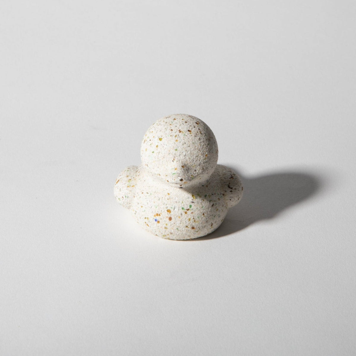 Mini terrazzo rubber duck figurine, speckled white terrazzo finish