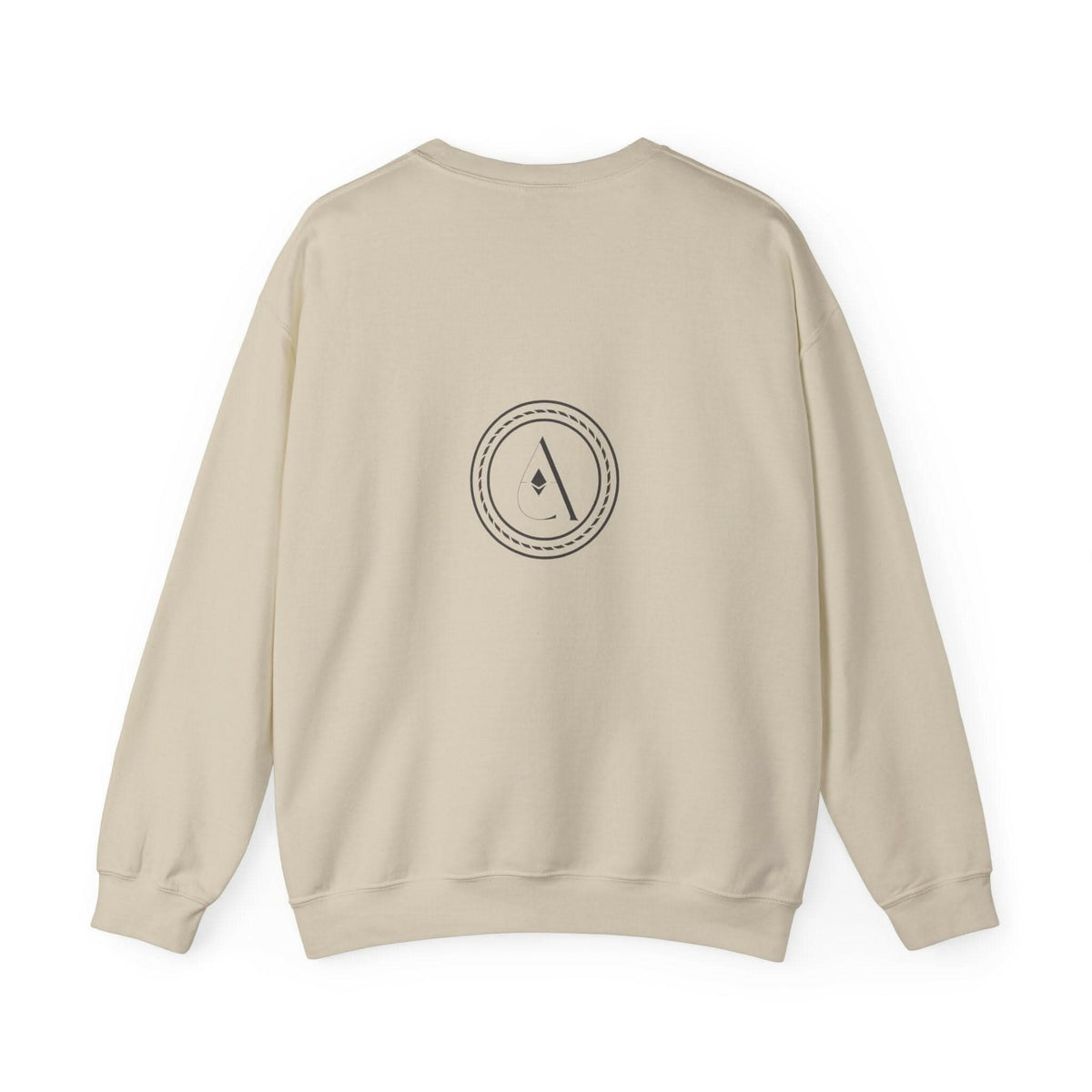 Sand crewneck sweatshirt with circular back logo emblem