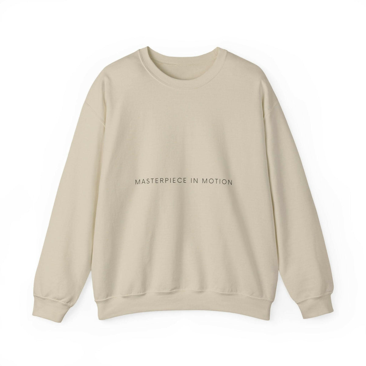 Sand crewneck sweatshirt with chest 'MASTERPIECE IN MOTION' print