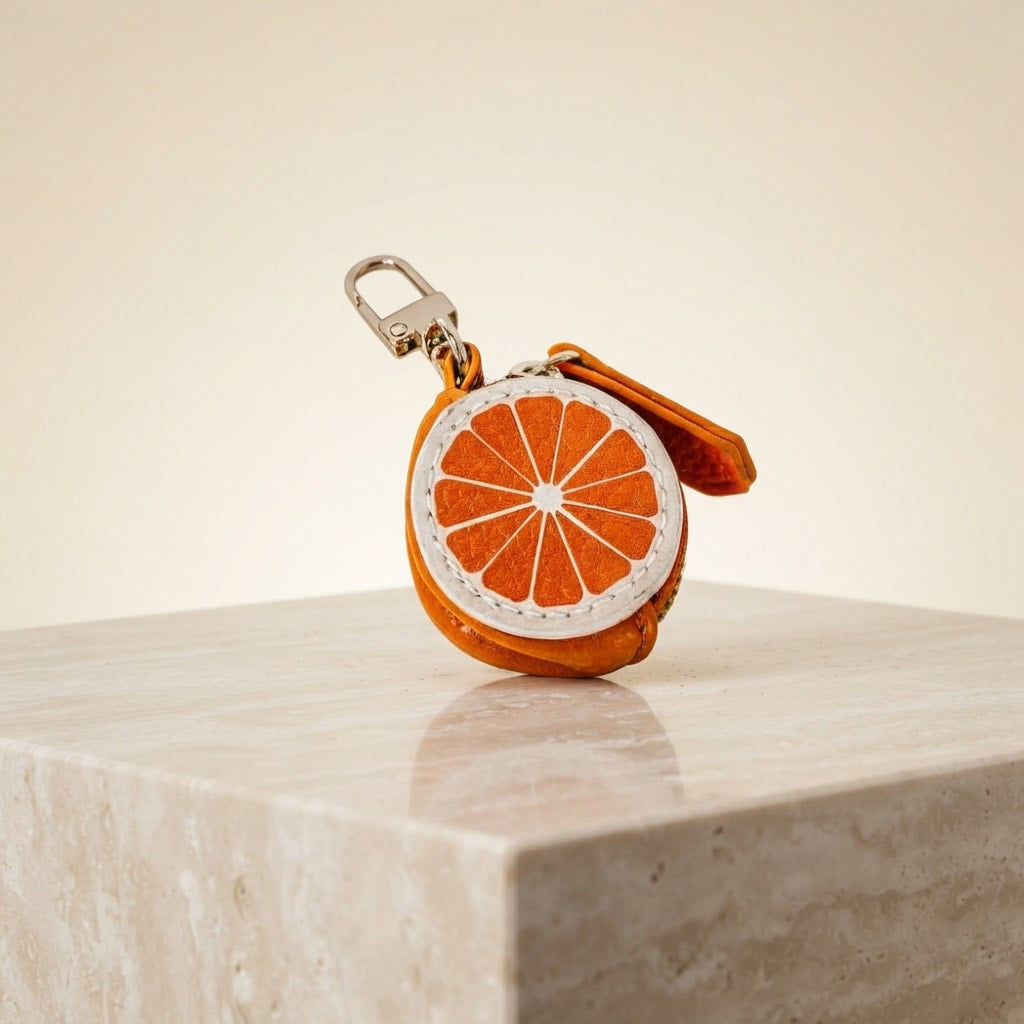 Orange slice keychain charm with metal clasp