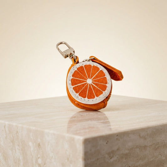 Orange slice keychain charm with metal clasp