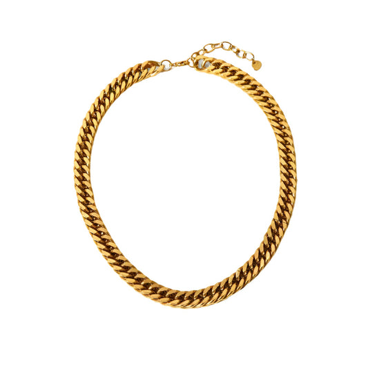 Gold-plated chain necklace with twisted rope links, oval loop
