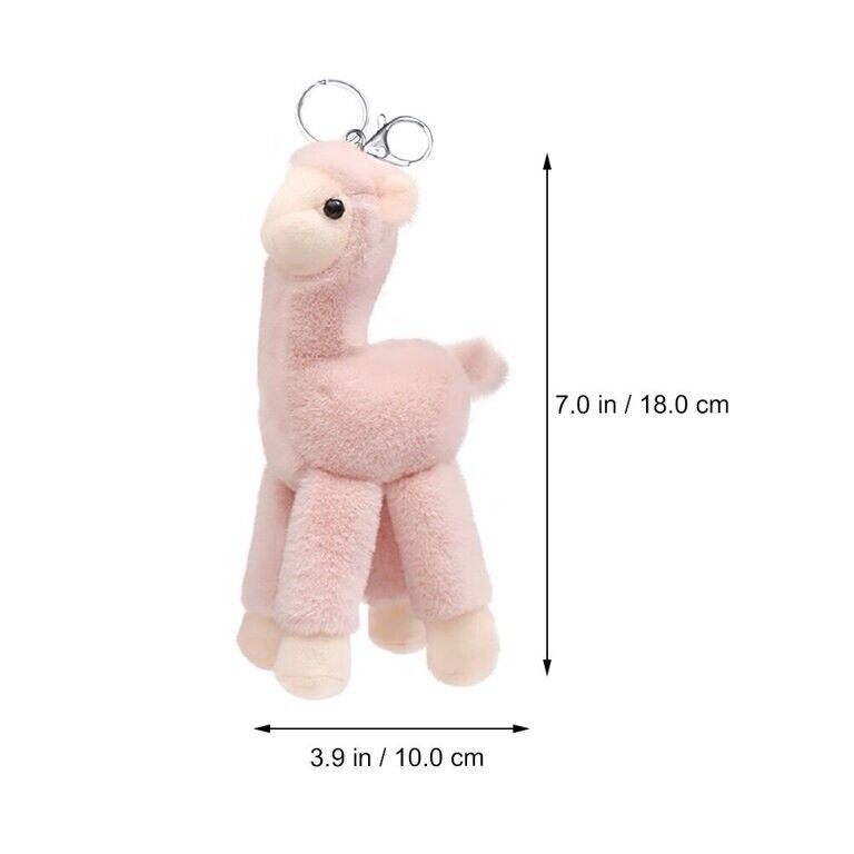 Pink plush llama keychain, 7 in tall, with metal keyring