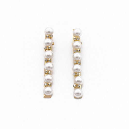 Pearl and rhinestone bobby pin hair clip set with two beaded pins