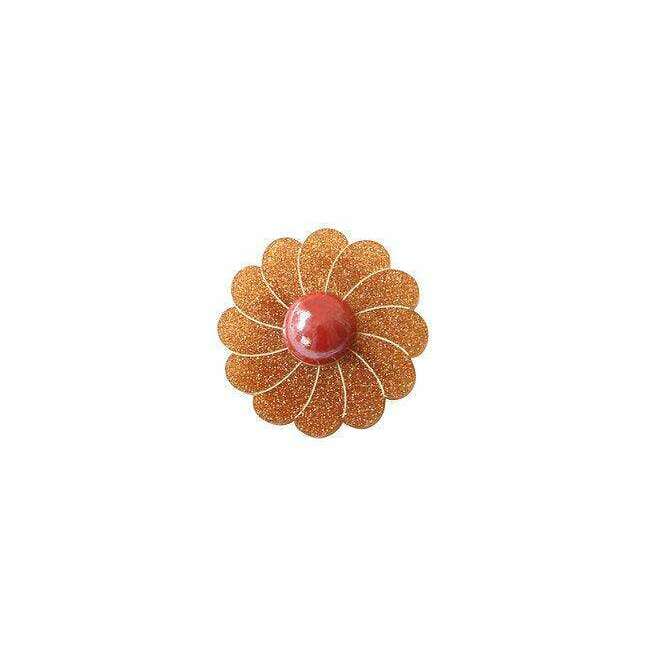 Orange glitter flower cookie brooch with red center