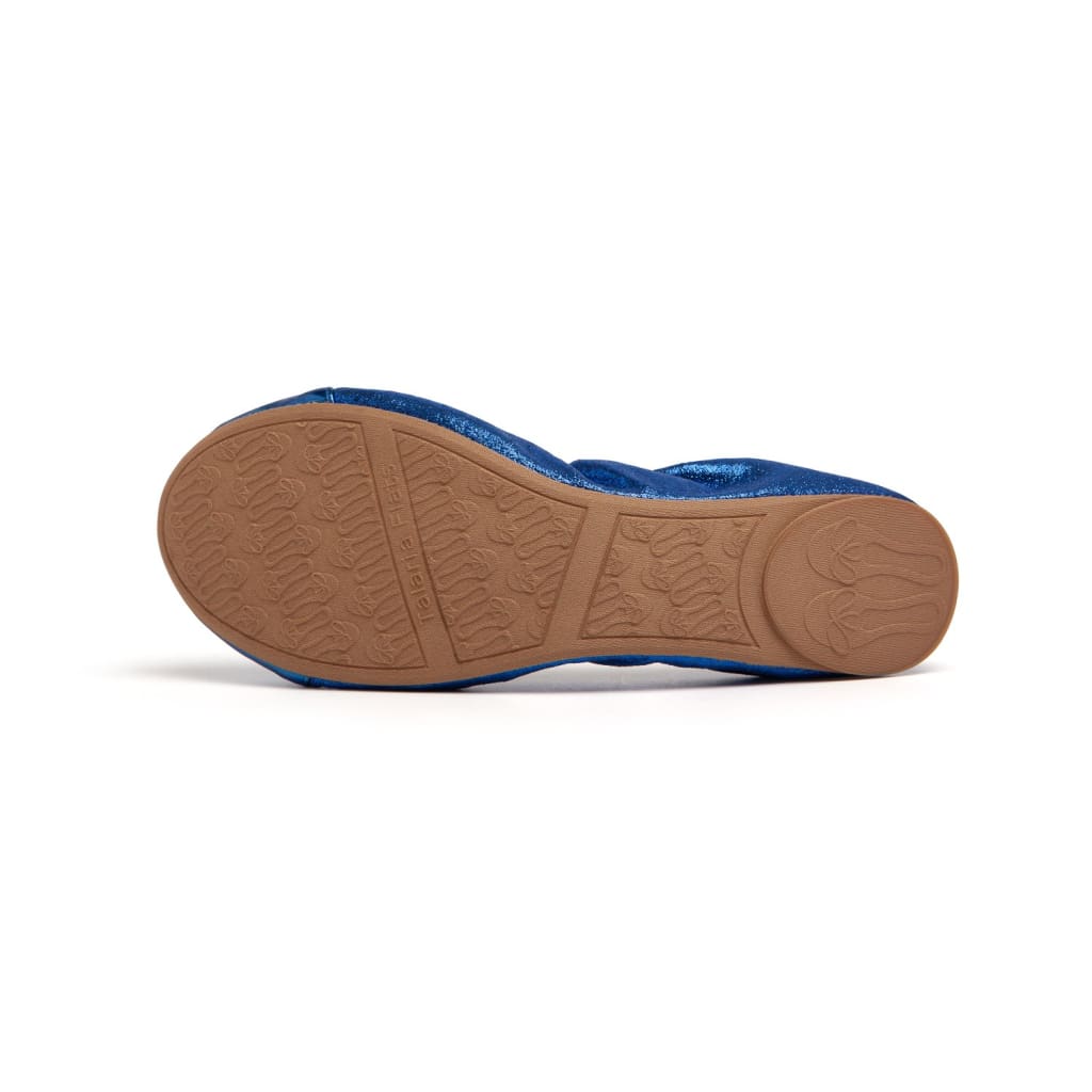 Cobalt blue metallic flats with textured rubber outsole