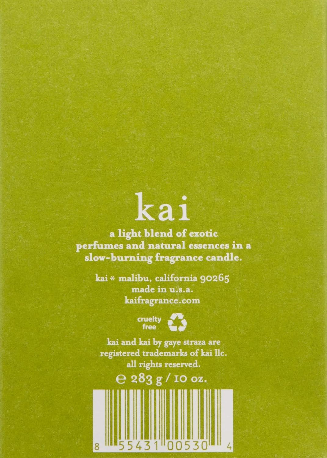 Green kai skylight candle box back with product details and barcode