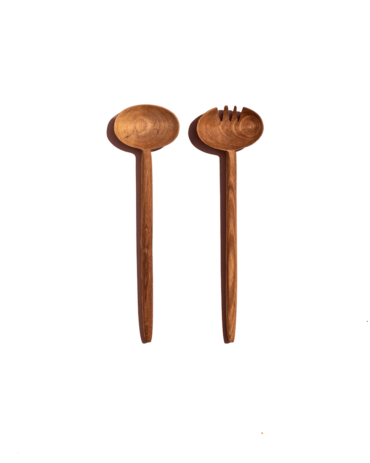 Wooden oval salad serving spoons with forked ends, compact size