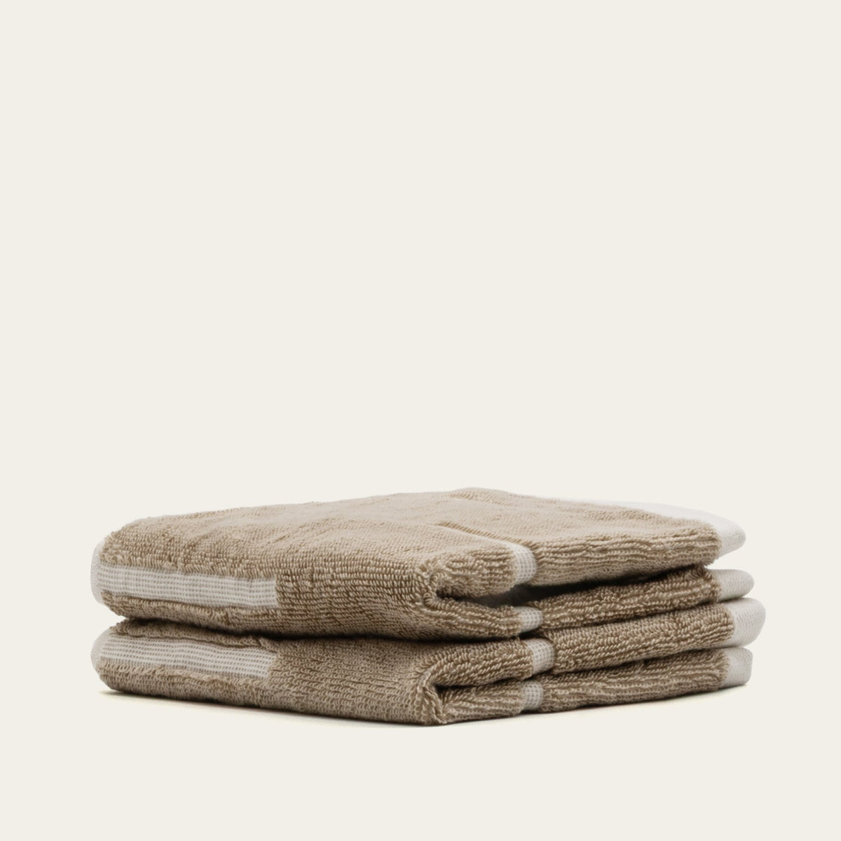 Sorrel Australian cotton towels set in tan, folded with textured loops