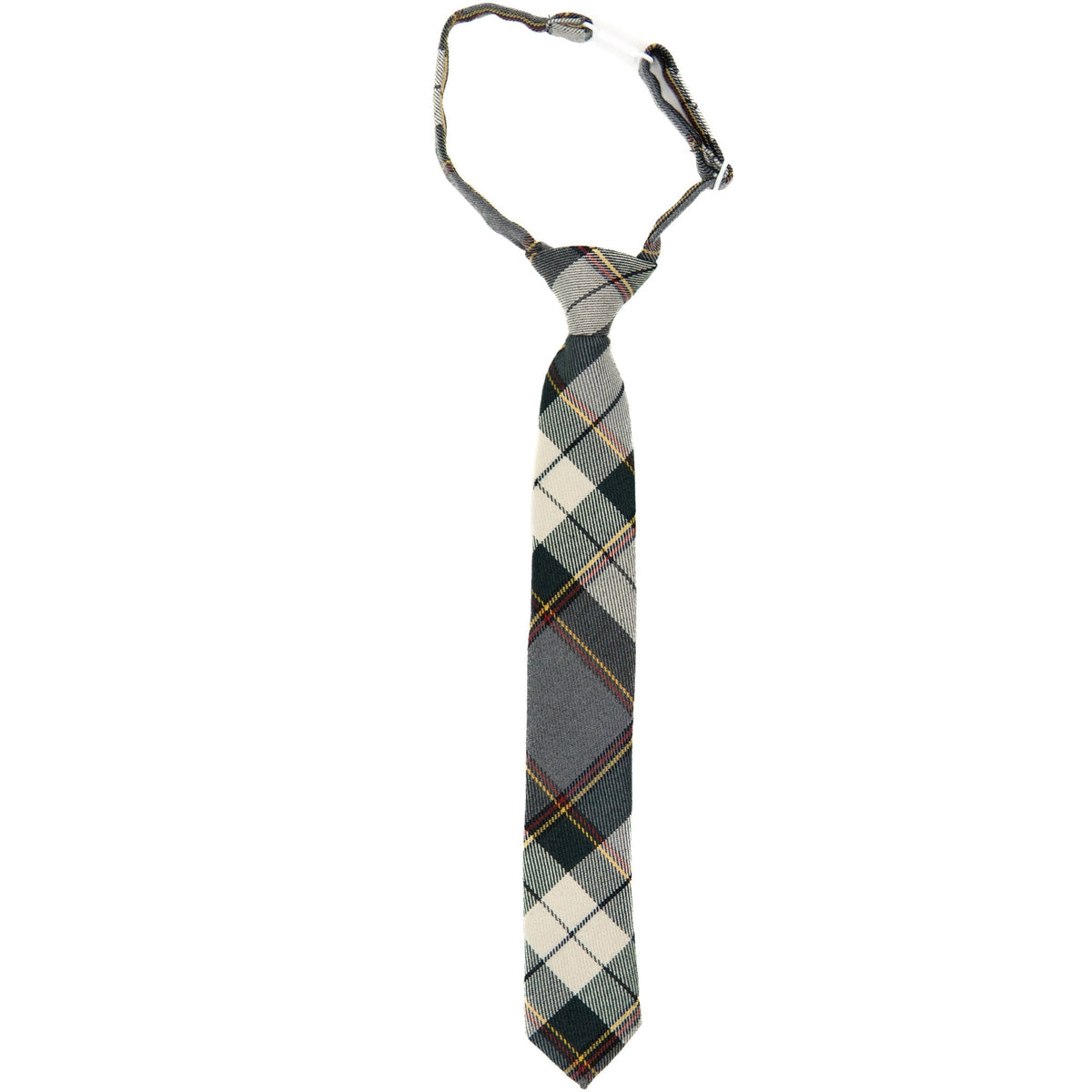 Boys plaid necktie in gray with cream and navy check accents