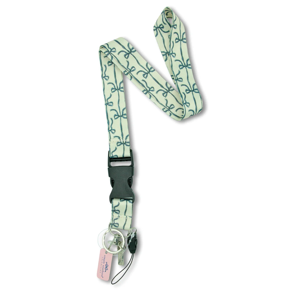 Simply Southern® patterned teal lanyard with black clasp and bow charm