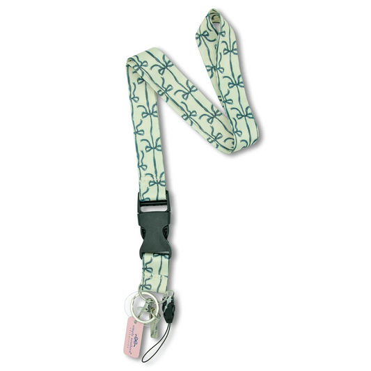 Simply Southern® patterned teal lanyard with black clasp and bow charm