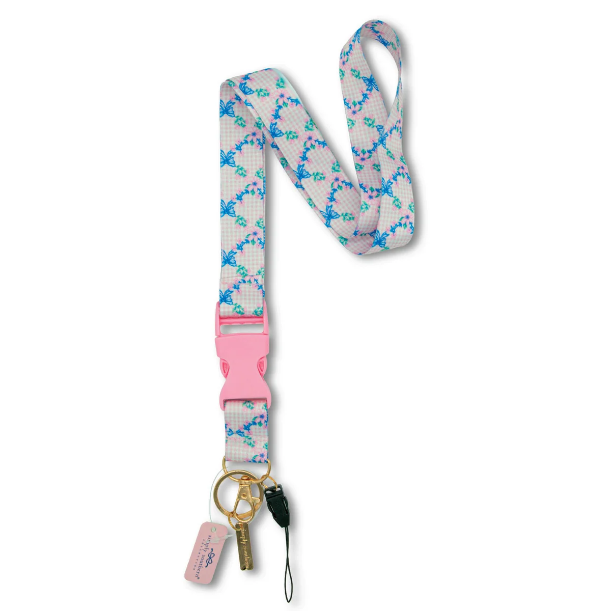 Simply Southern® gingham lanyard, pink clip and gold key ring