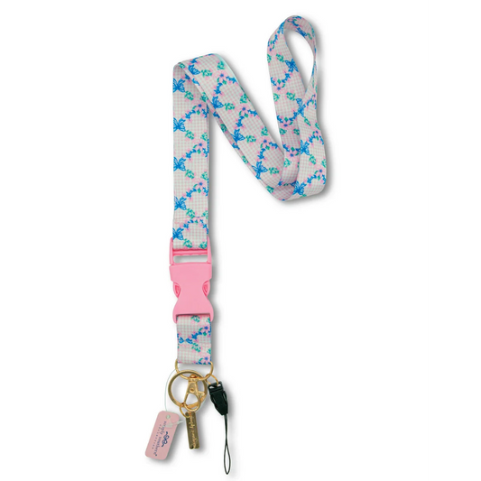 Simply Southern® gingham lanyard, pink clip and gold key ring