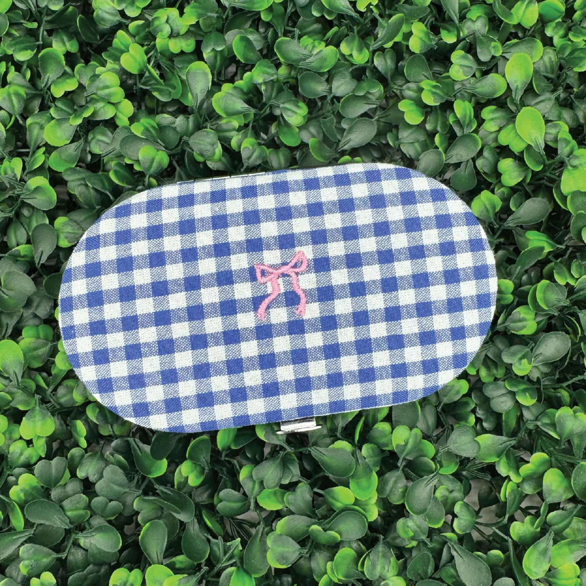 Simply Southern® gingham sewing pouch with pink needle embroidery