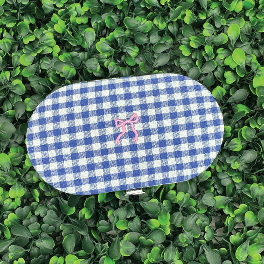 Simply Southern® gingham sewing pouch with pink needle embroidery
