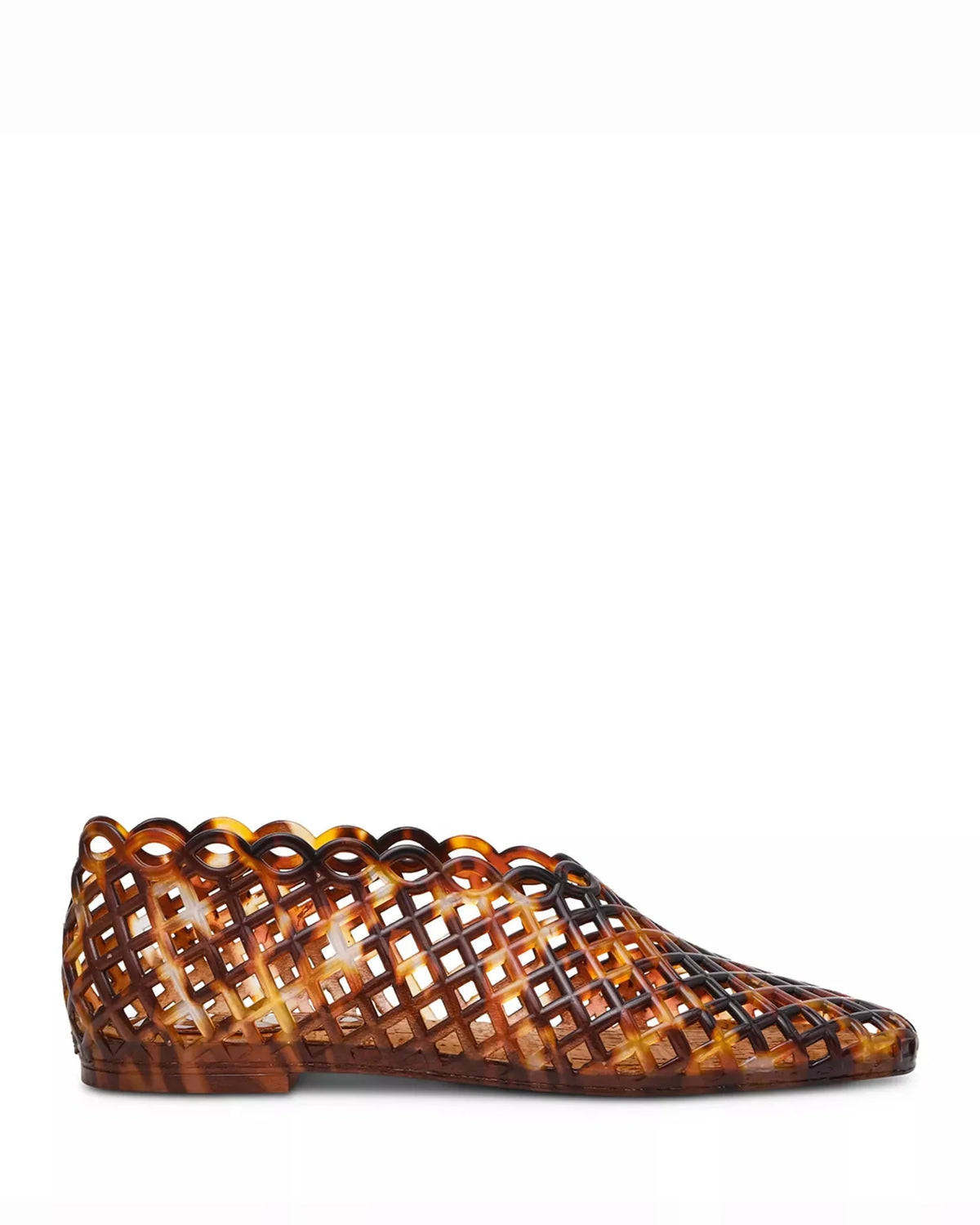 Tortoise jelly slip-on mule with low heel and crisscross lattice upper