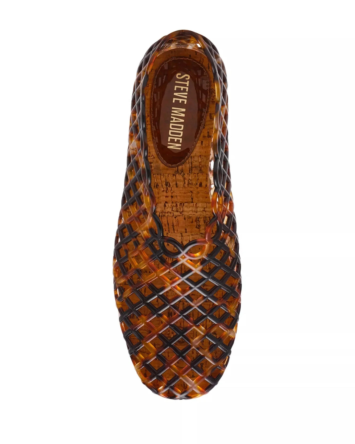 Tortoise jelly mule with textured cork insole and lattice knit upper
