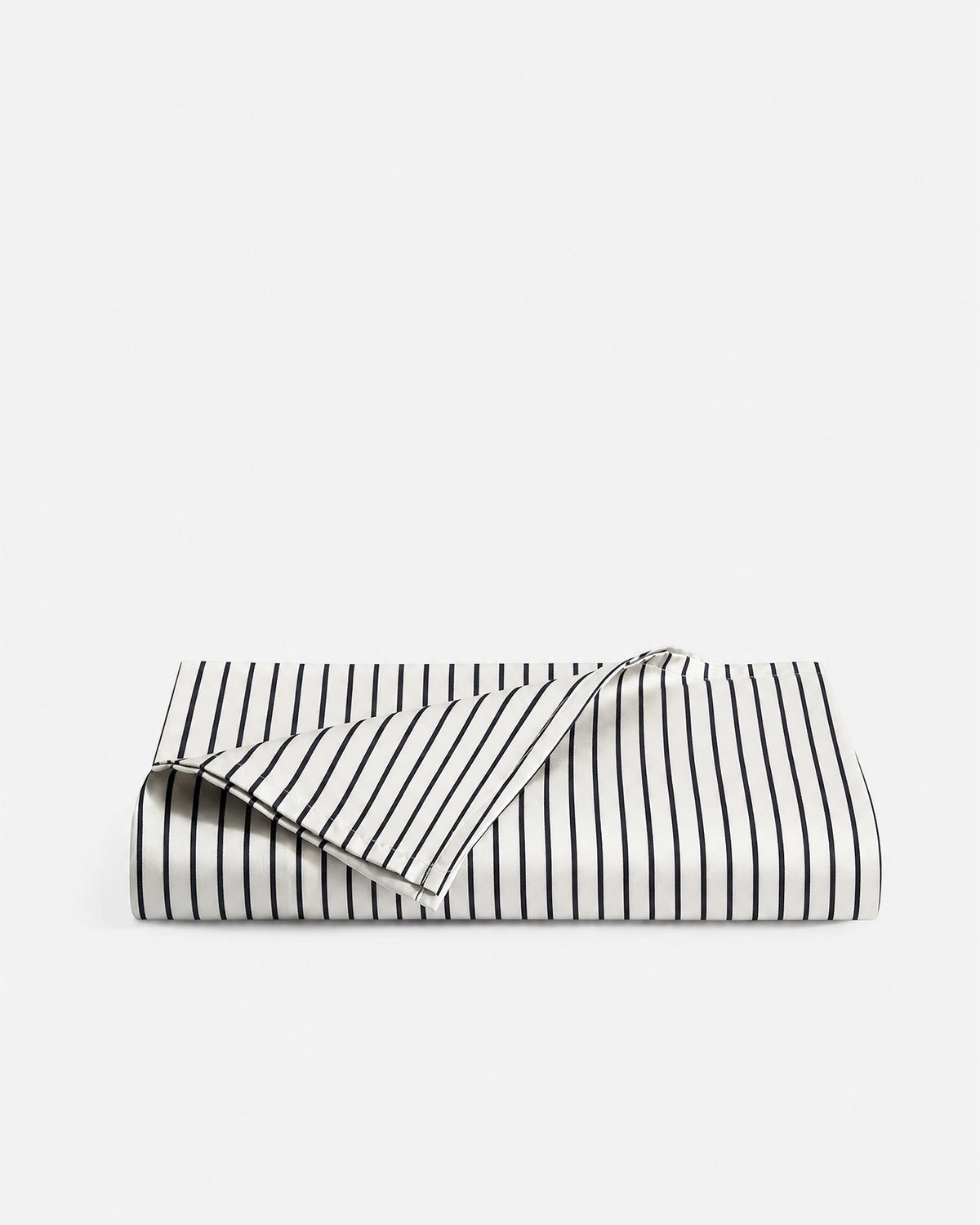 Striped white and dark blue cooling top sheet, laid folded with visible piping
