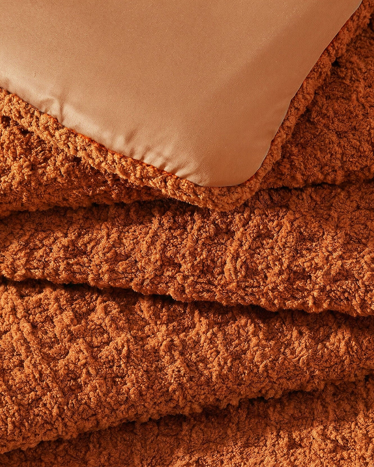 Cinnamon waffle comforter with thick textured layers and folded edge