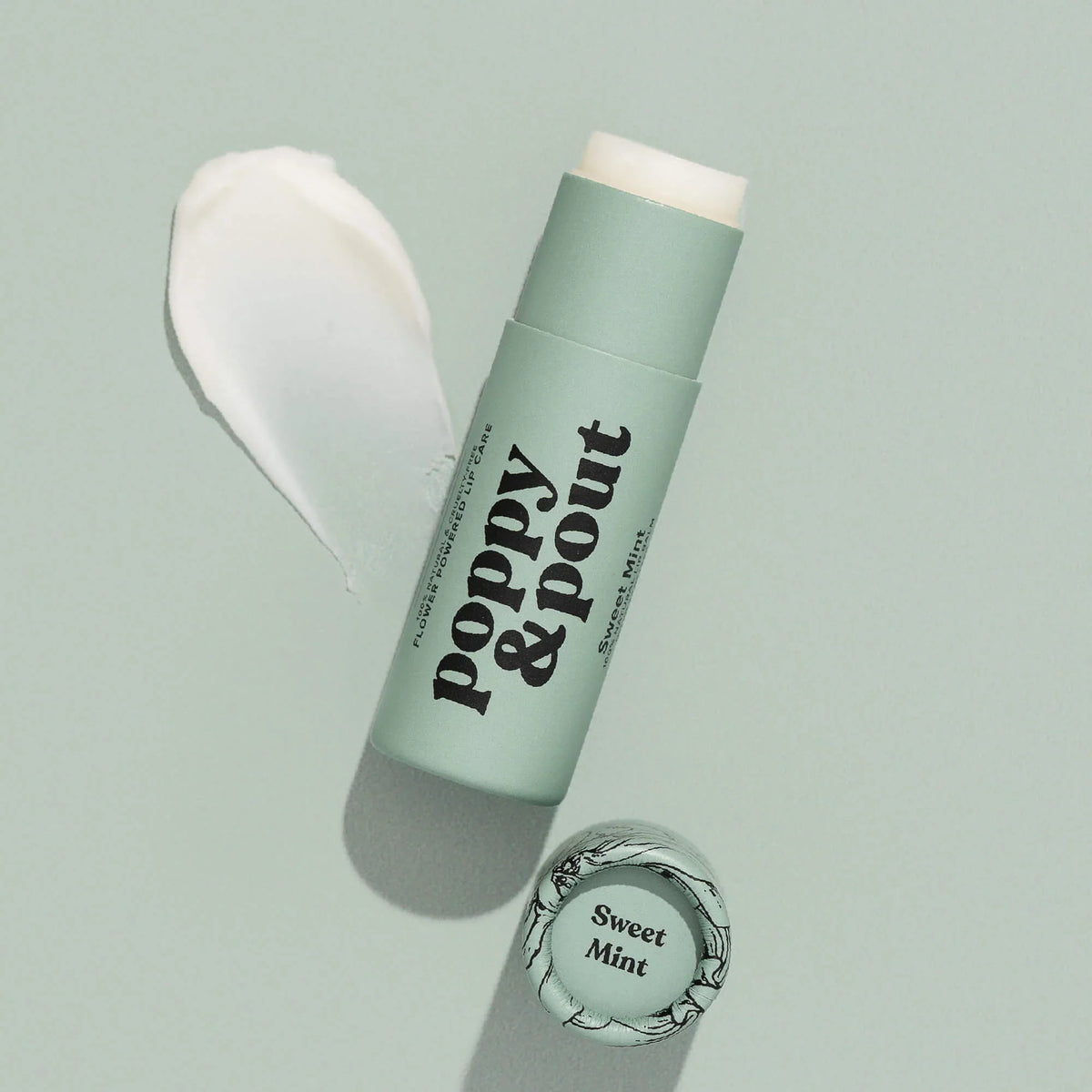 Sweet Mint lip balm tube with white balm swatch