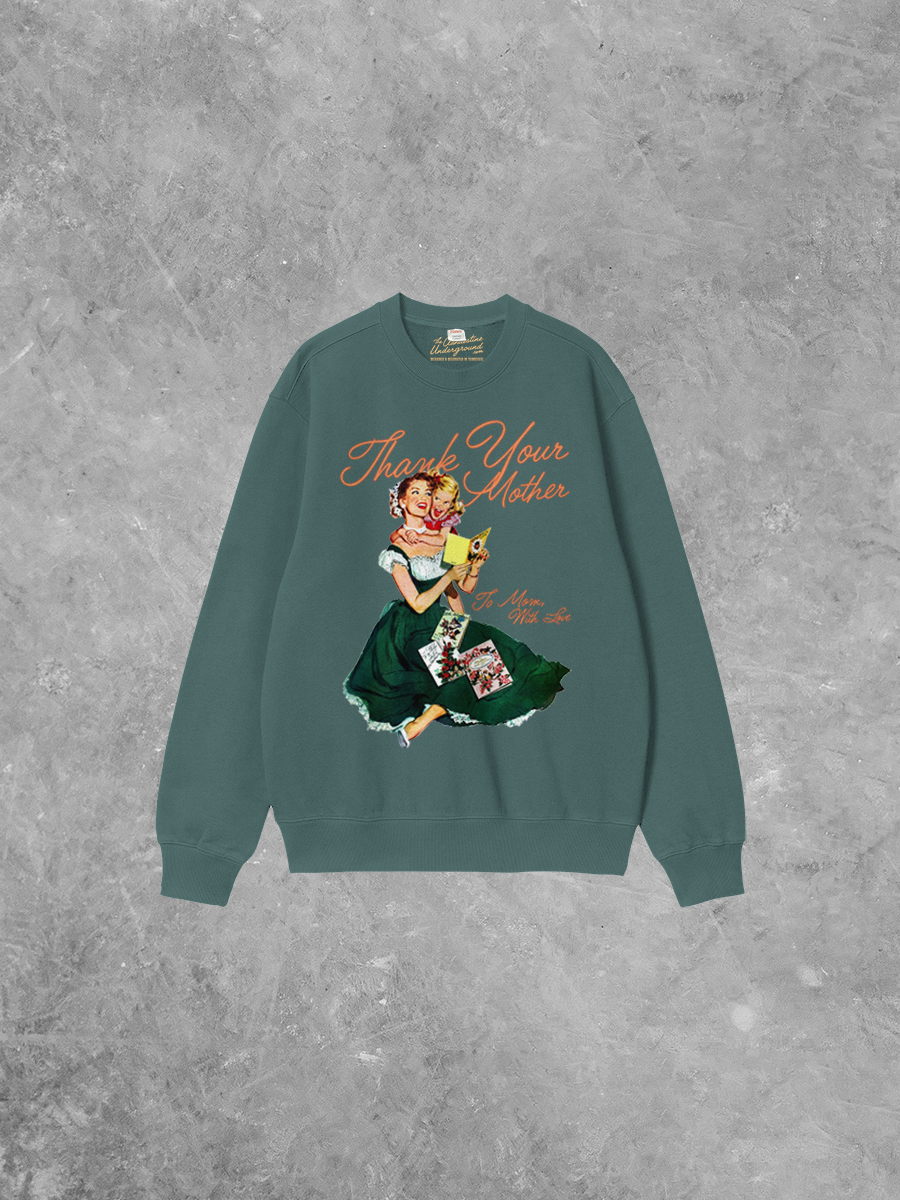 Cactus cotton sweatshirt with boxy fit and a vintage-style Mother's Day graphic.