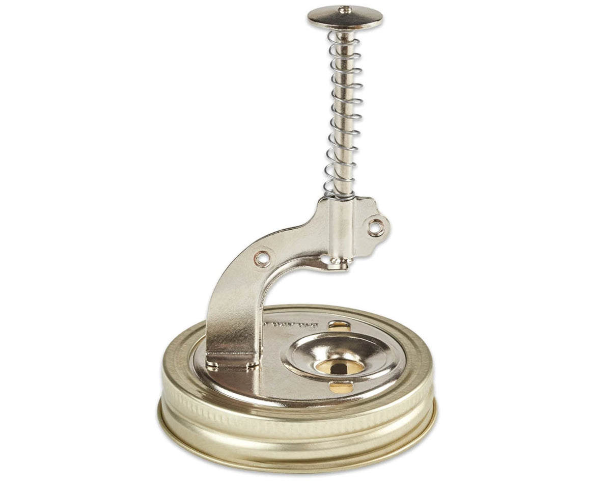 Stainless steel cherry pitter base with circular press plate and spring stem