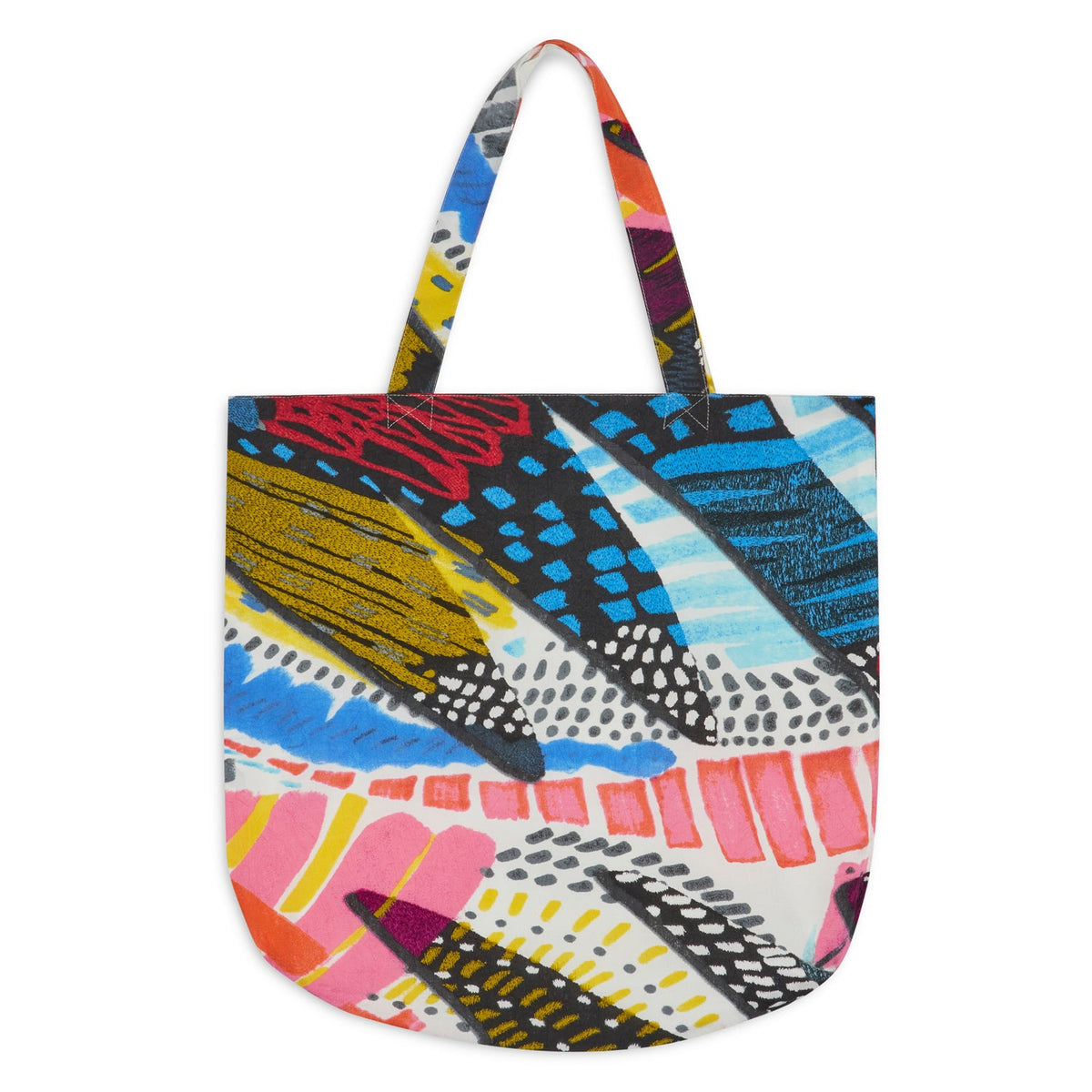 Farmers' market tote bag with multicolor abstract pattern and rope-style handles