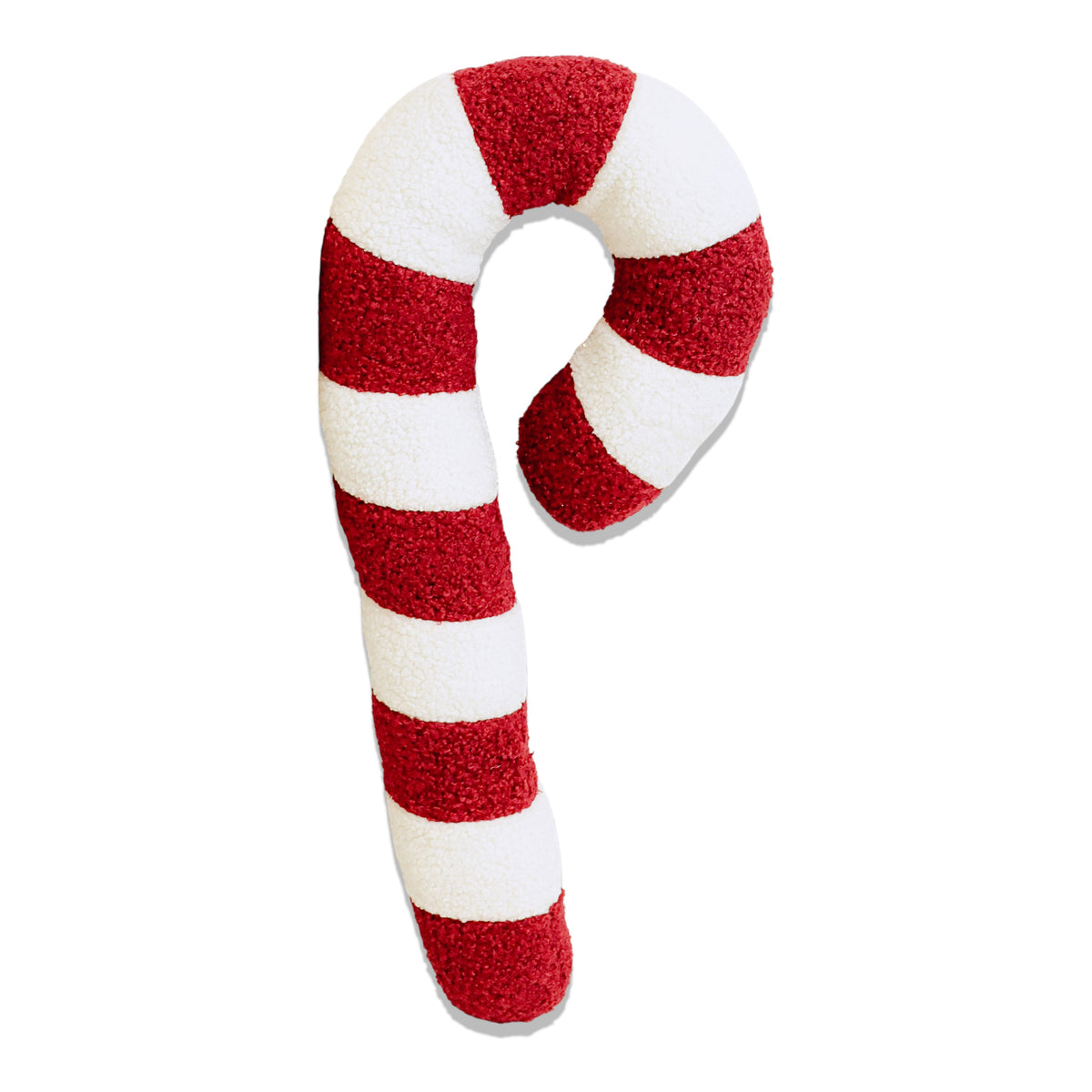 Candy cane plush pillow with red-and-white striped U-shaped body