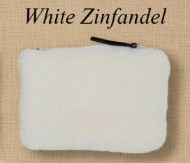 White faux fur zip pouch with black zipper
